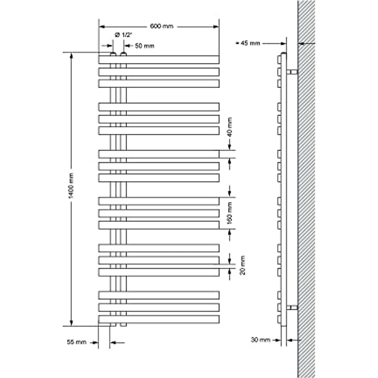 ECD Germany Iron EM Design Badheizkörper elektrisch, 1200 W, 600 x 1400 mm, weiß, Handtuchwärmer und Trockner, inklusive Montagematerial – Bild 3