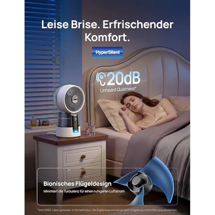 DREO TurboCool Nebelventilator 516S, Tischventilator mit 150° + 30° Oszillation, 7.9 m/s Leistung, 20 dB leise, App- & Fernbedienung, RGB, Weiß – Bild 3