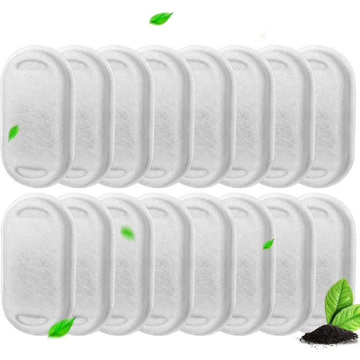 Vindox Ersatzfilter für Katzenbrunnen, 16 Stück Aktivkohlenfilter für Edelstahl Trinkbrunnen, geeignet für 2L/3.2L/4L Modelle
