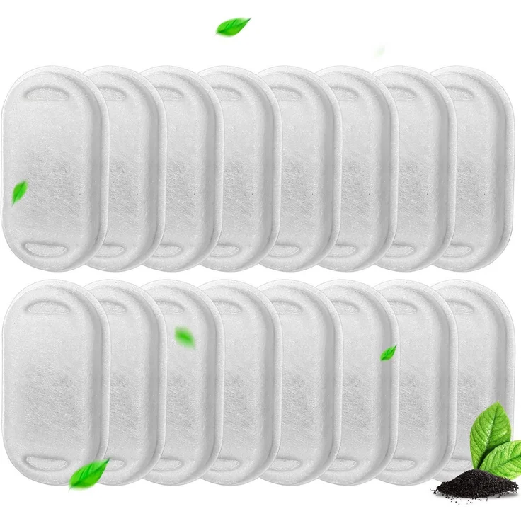 Vindox Ersatzfilter für Katzenbrunnen, 16 Stück Aktivkohlenfilter für Edelstahl Trinkbrunnen, geeignet für 2L/3.2L/4L Modelle
