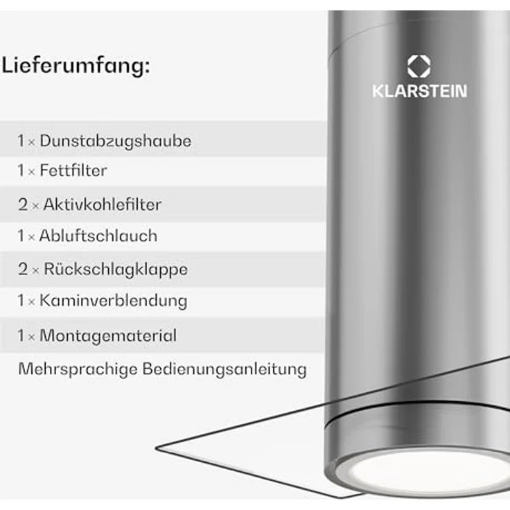 Klarstein Beretta Premium Inselabzugshaube, App gesteuert, Ab-/Umluft, 544 m³/h, LED Beleuchtung, Aktivkohlefilter – Bild 7