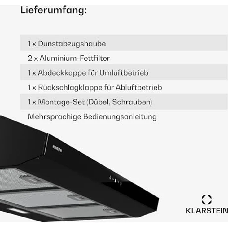 Klarstein Contempo Neo Unterbauhaube, Dunstabzugshaube mit 175 m³/h Abluftleistung, Edelstahl/Acrylglasfront, Touch-Steuerung, Umrüstbar auf Umluftbetrieb – Bild 7