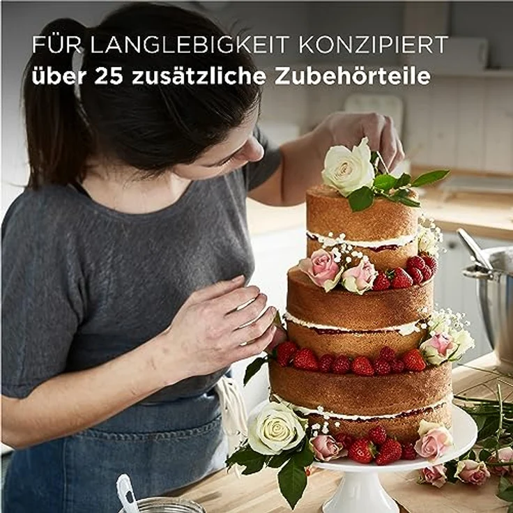 Kenwood Chef XL KVL4101W Küchenmaschine, 6,7 l Edelstahl Schüssel, Interlock-Sicherheitssystem, 1200 Watt, inkl. 3-Teiligem Patisserie-Set und Zweitschüssel, Weiß – Bild 3