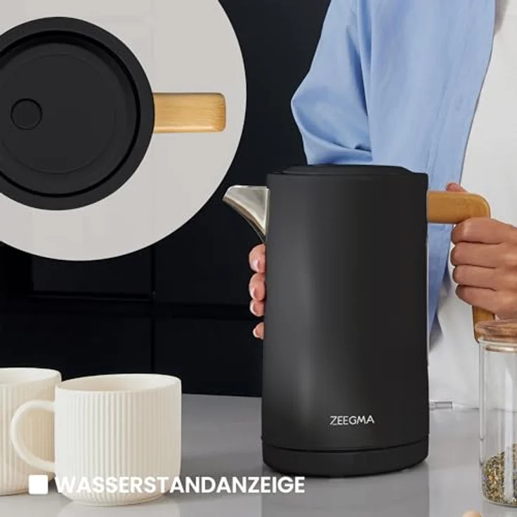 Zeegma KETLEE 1,7 L Kabelloser elektrischer Wasserkocher für Tee und Kaffee, 2200 Watt, automatische Abschaltung, Edelstahl, Modernes elegantes Design (Schwarz) – Bild 5