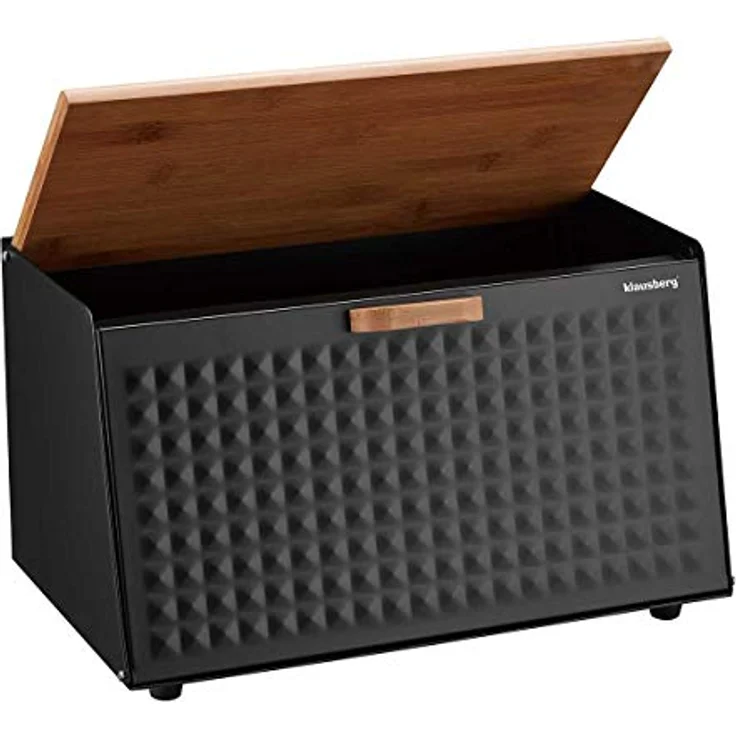 Klausberg Brotbox Brotkasten aus Holz und Edelstahl, Brotkorb in Schwarz – Bild 2