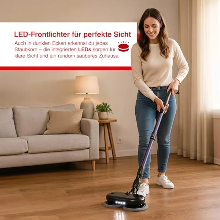 Solis of Switzerland Wischdüse Zubehör Elektrischer Mopp, 2-in-1 Reinigungssystem für Flexi Vac Cleaner 350 (Typ 6000) mit Mikrofaser-Pads und LED-Beleuchtung – Bild 2