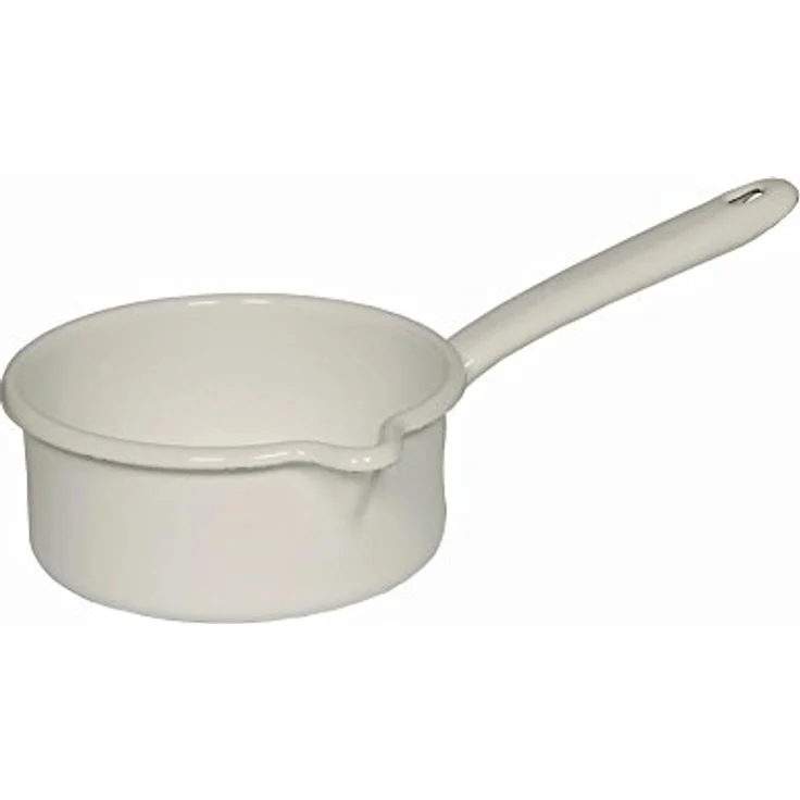 Riess, 0035-033, Stielkasserolle mit großem Ausguss 12, CLASSIC- WEISS, Durchmesser 12 cm, Inhalt 1/2 Liter, Höhe 6 cm, Emaille, weiß, Induktion – Bild 1