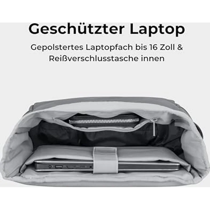 Johnny Urban Cityrucksack Harvey Medium, Rolltop Damen Herren, Laptop Fach (1-tlg), Wasserabweisend, Mattes Schwarz – Bild 5