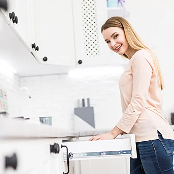 relaxdays Besteckkasten Weißer Besteckkasten Bambus verstellbar, ausziehbarer Organizer für die Küche, 5-7 Fächer, weiß – Bild 5