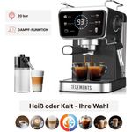 KB Elements Espressomaschine Siebträgermaschine, 20 bar, Espresso Freddo Funktion, ELK203CB, Schwarz