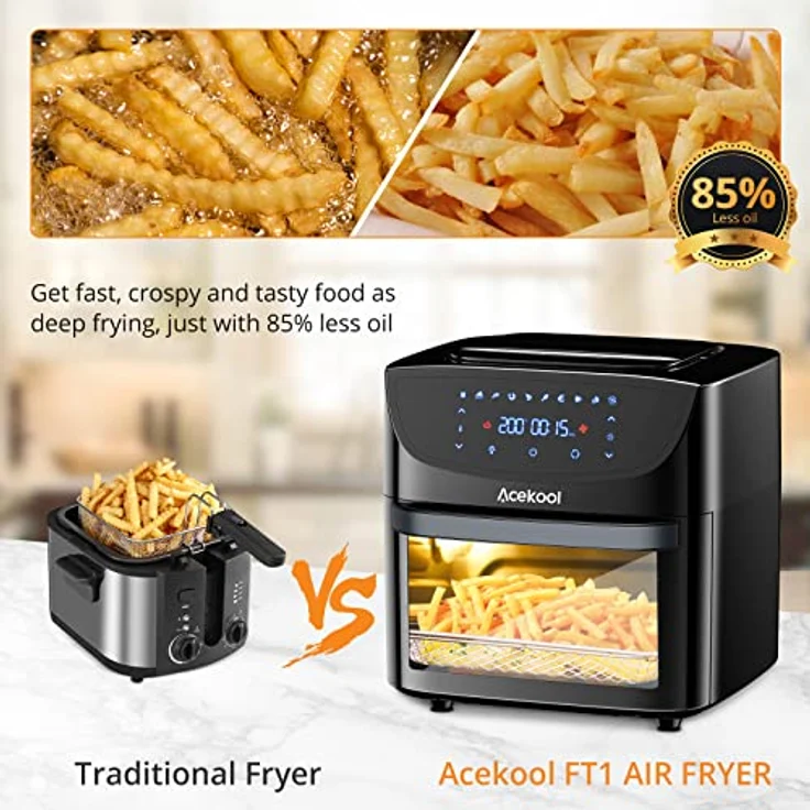 18L Heißluftfritteuse XXL, 1800W Heißluftbackofen - Airfryer - Friteuse Ohne ÖL - Heissluftfriteuse mit 7 Zubehör, LED Digitalem Touchscreen, Visualisiertes Fenster - Acekool air fryers FT1 – Bild 2