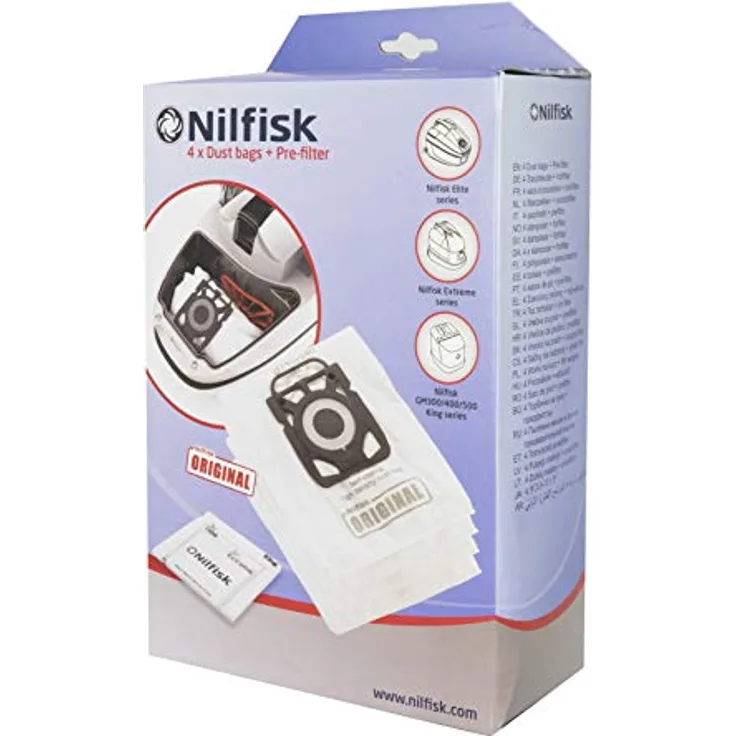 Nilfisk 107407940 Staubsaugerbeutel, 4er Pack für Nilfisk Elite Modelle, zuverlässige Staubaufnahme