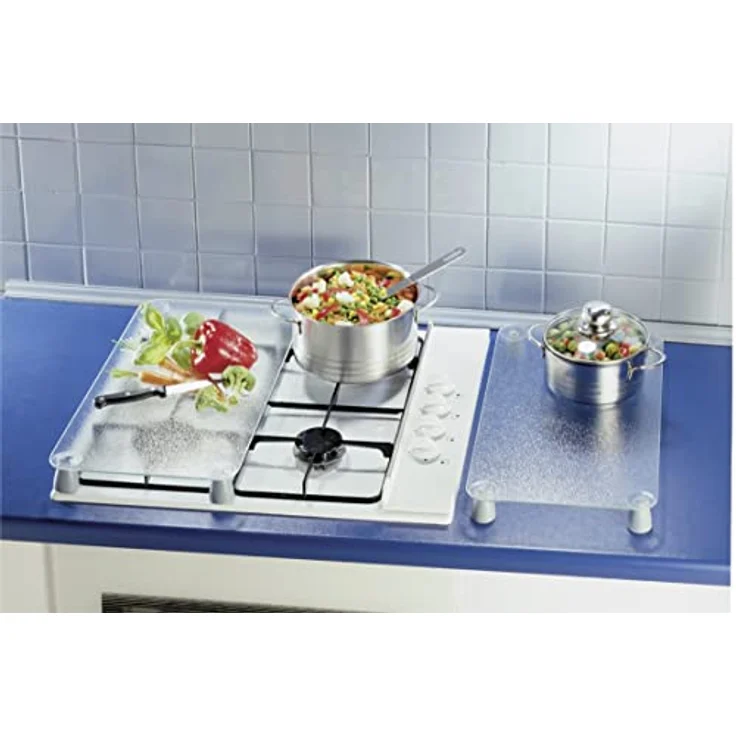 WENKO 2521200500 Herdabdeckplatte Universal mit Sicherheitsfolie - 2er Set, für alle Herdarten, Gehärtetes Glas, 30 x 1.8 - 4.5 x 52 cm, Mehrfarbig – Bild 2