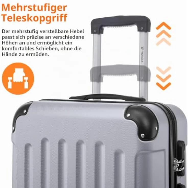 YONSLY Hartschalen Reisekoffer, Gepäck Trolley mit 360° Lenkrollen, Zahlenschloss, Mehrstufiger Teleskopgriff (S, Silber) – Bild 5