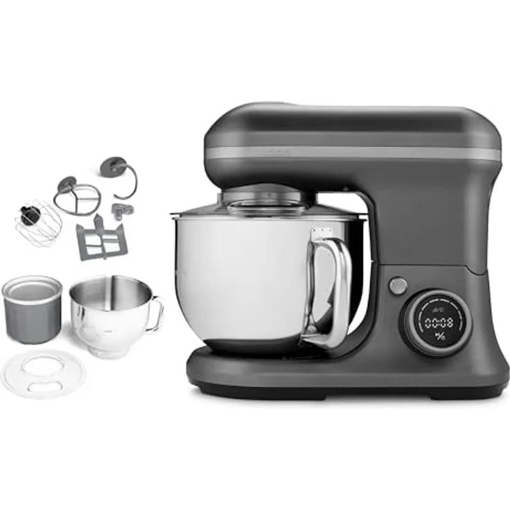 MEDION Küchenmaschine MD18420 (1.200 Watt, 8 Stufen, digitales Display, 5 Liter Edelstahlschüssel, Eisschüssel) Anthrazit