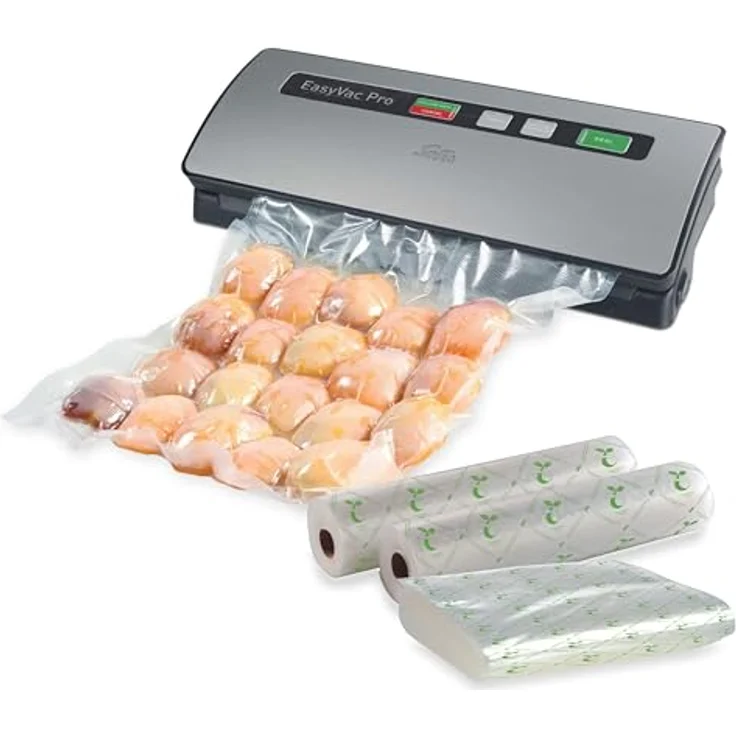 Solis EasyVac Pro Metal, Vakuumierer mit Instant-Seal-Funktion und kompostierbaren Folien, ideal für Sous Vide, silber