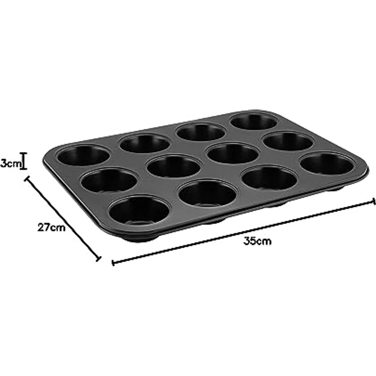 axentia Muffinbackform in Schwarz, Backblech für 12 Muffins, Muffinform mit Antihaftbeschichtung, Backform passend für jeden Backofen, Formgröße Ø ca: 7,5 cm, Höhe 3 cm – Bild 4