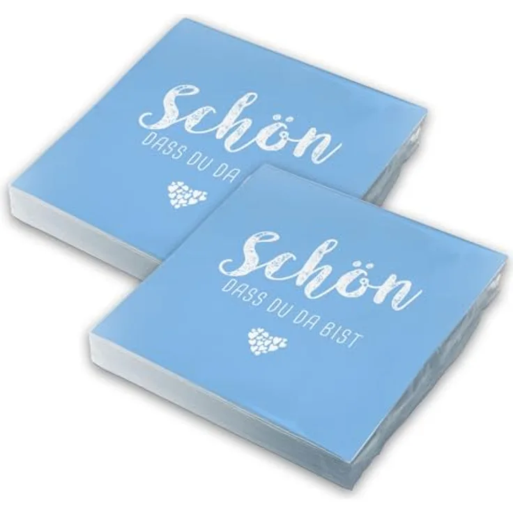 itenga Servietten Schön dass du da bist, 30 x 30 cm, 3-lagig, 40 Stück, hellblau für Kommunion, Konfirmation, Hochzeit und Taufe