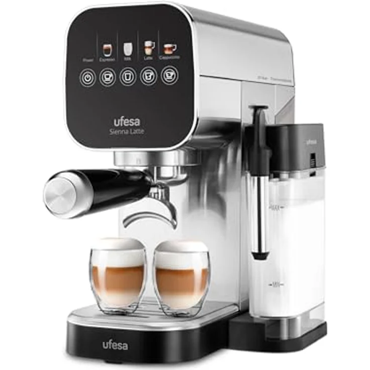 Ufesa Kaffeemaschine SIENNA LATTE, Express-Kaffeemaschine aus Edelstahl, schwarz – Bild 1