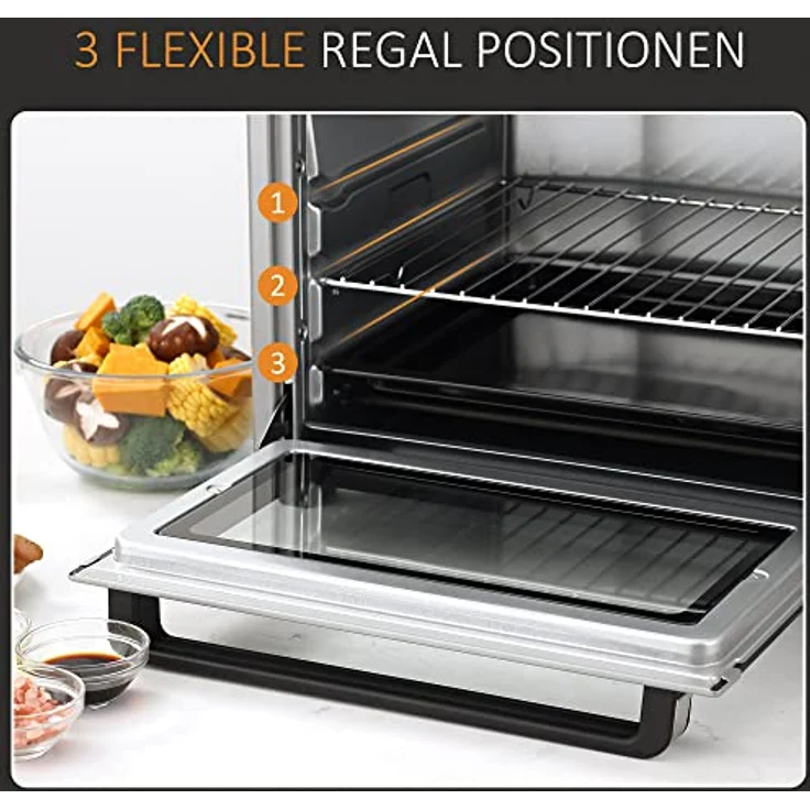 HOMCOM Minibackofen, Standgerät, Garraum 32 l, 1600 W, silber – Bild 4