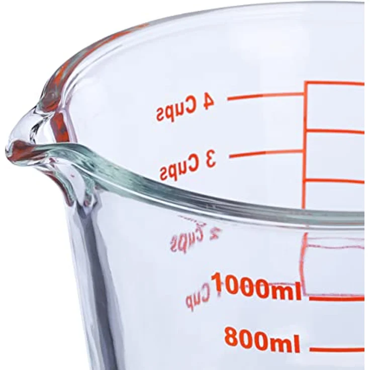 relaxdays Messbecher Messbecher Glas 1 Liter, Glas - Hitzebeständiger Maßbecher mit Milliliter-Skalierung, oz und Cups – Bild 6