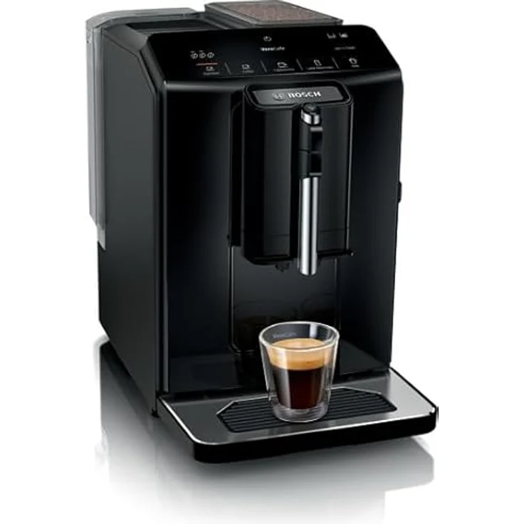 BOSCH VeroCup TIE20109, Kaffeevollautomat mit Milchaufschäumer, schwarz, Easy Select Display, Aroma Max System, Keramik-Mahlwerk, 1,4 l Wassertank, 1.300 W Leistung – Bild 1