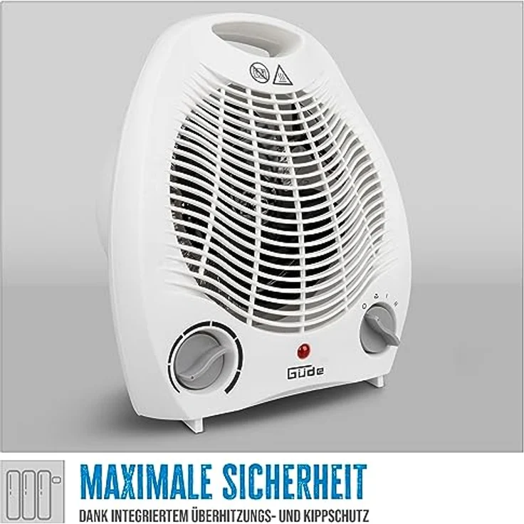 Güde Heizlüfter GH 2000 (2000 W Heizleistung, 2 Stufen (1000/2000 W), Ventilatorfunktion, Gebläseleistung 75 m³/h, stufenloser Thermostat, Überhitzungs- & Kippschutz, Tragegriff, schnelle Wärme) - Preisvergleich – Bild 2