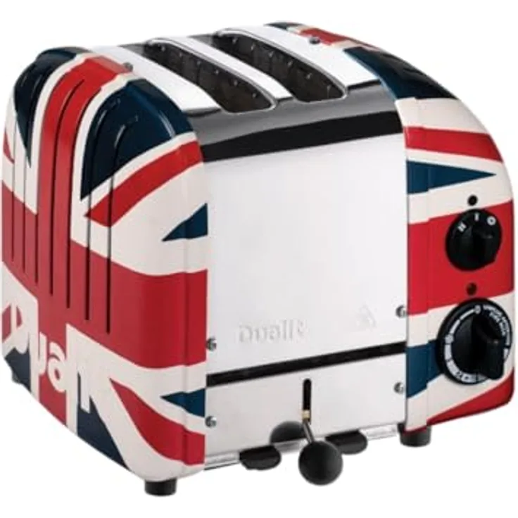 Dualit Classic Toaster Union Jack Jubiläumstoaster, 2-Schlitz Toaster mit stufenloser Bräunungssteuerung und handgefertigten Union-Jack-Seitenteilen