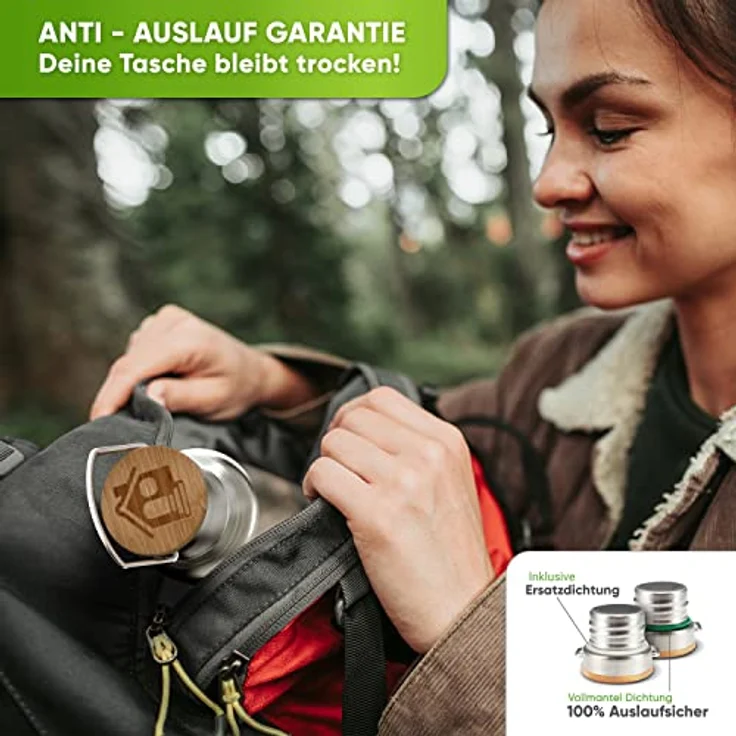 Blockhütte Premium Edelstahl Trinkflasche isoliert I 500ml mit Flaschenbürste I BPA Frei, Kinder und Schule, spülmaschinenfest, auslaufsicher – Bild 5