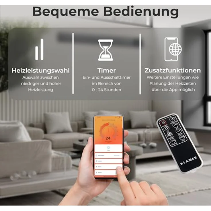 KLAMER Infrarotheizung 2600 W, WLAN Heizstrahler mit App-Steuerung, Timer, Fenster-offen-Erkennung, für Wand- & Deckenmontage, leise Strahlungswärme für Terrasse & Wintergarten – Bild 3