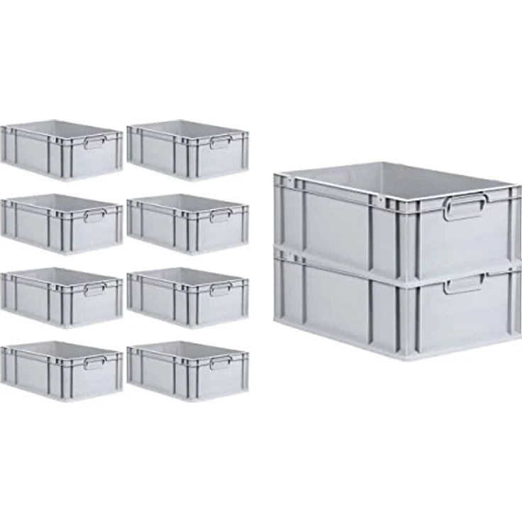 PROREGAL Eurobox NextGen Grip SuperSparSet, 10x Transportbox mit Scharnierdeckel, 44 L, grau, HxBxT 22x40x60 cm, mit grünen Schiebeschnappverschlüssen – Bild 3