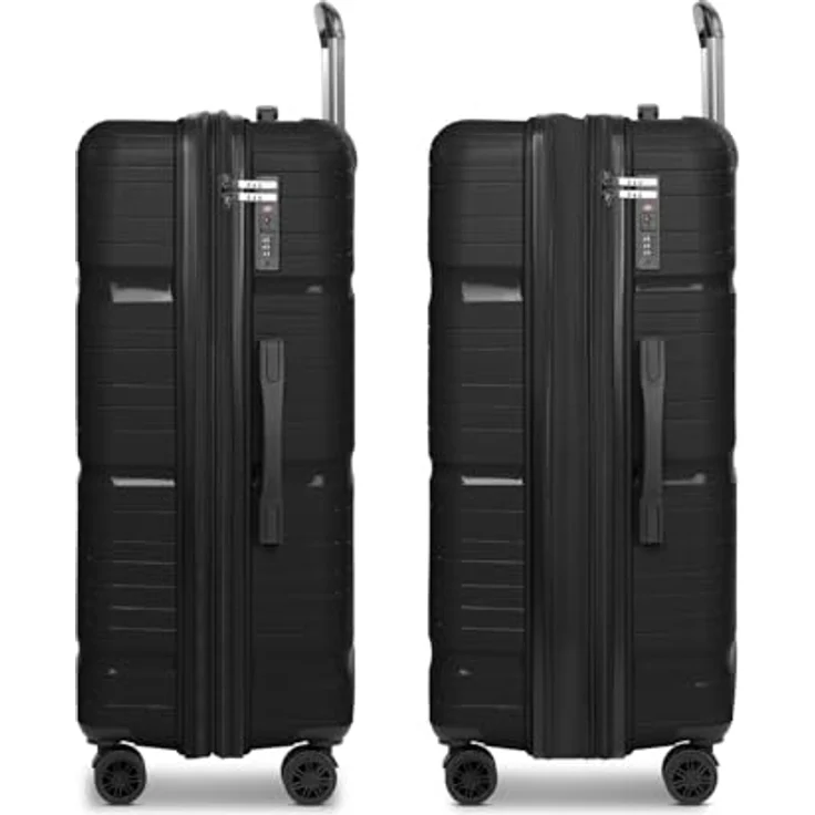 D&N Koffer Travel Line 4300-Plus 4 Rollen Trolley L 76 cm mit Dehnfalte Schwarz (96 l, XL) – Bild 4