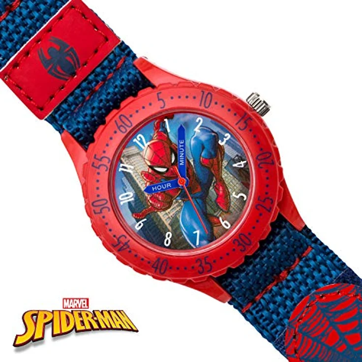 SPIDER-MAN Spiderman Kinder Analog Quarz Uhr SPD3495, Zifferblatt mit Spiderman-Motiv, weiches Segeltuchband mit Klettverschluss, 1 Jahr Garantie – Bild 2