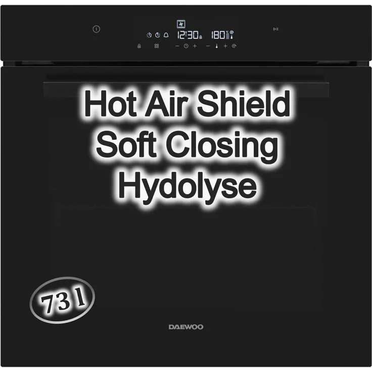 Daewoo BO7HY68GBNMDE Einbau Backofen Schwarz, 73 L, SoftClose, Hydrolyse, Full Touch Display