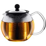 Bodum ASSAM F/INOX, 0.5 Liter Teebereiter aus temperaturbeständigem Glas, transparent und schwarz mit French Press System