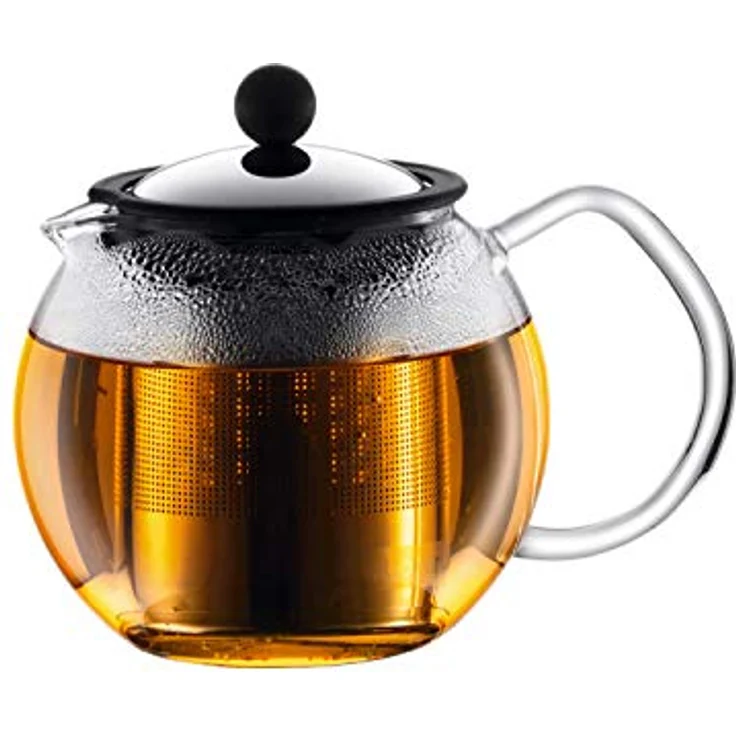 Bodum ASSAM F/INOX, 0.5 Liter Teebereiter aus temperaturbeständigem Glas, transparent und schwarz mit French Press System – Bild 1