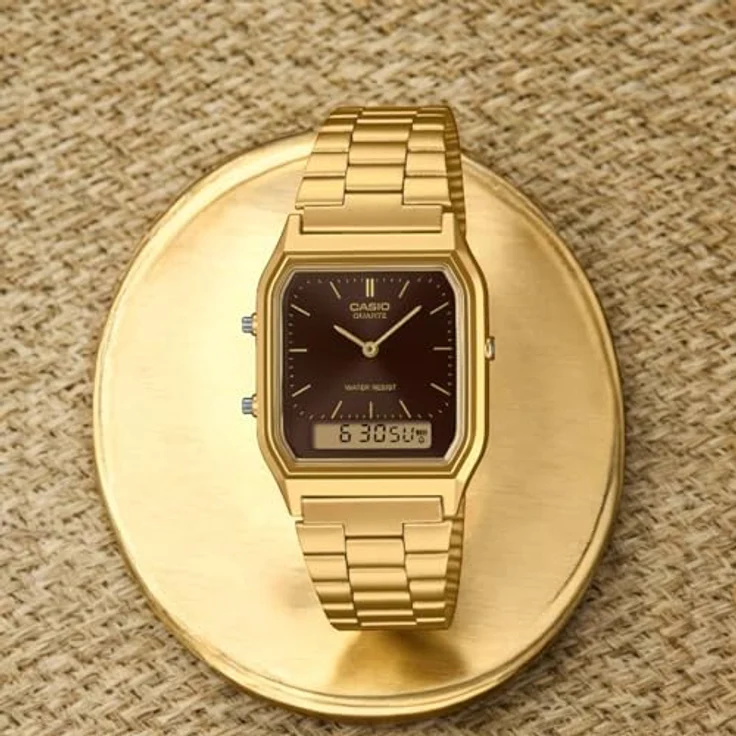 Casio Collection Edgy Armbanduhr Ana-Digi Goldfarben/Braun AQ-230GA-5AMQYES, Edelstahl beschichtet gold, braunes Zifferblatt – Bild 3