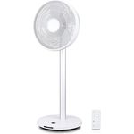 KLAMER Silent Ventilator, extra leiser DC Designventilator mit Fernbedienung, 12 Geschwindigkeitsstufen von lau bis turbo, Standventilator, Schlaf- & Eco-Modus, 8h Timer, autom. 90° Oszillation, weiß