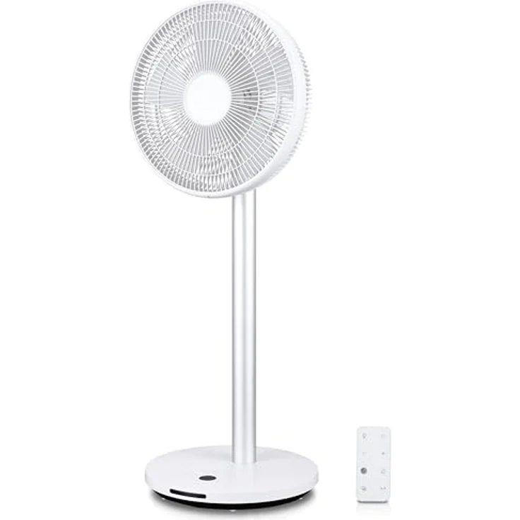 KLAMER Silent Ventilator, extra leiser DC Designventilator mit Fernbedienung, 12 Geschwindigkeitsstufen von lau bis turbo, Standventilator, Schlaf- & Eco-Modus, 8h Timer, autom. 90° Oszillation, weiß – Bild 1