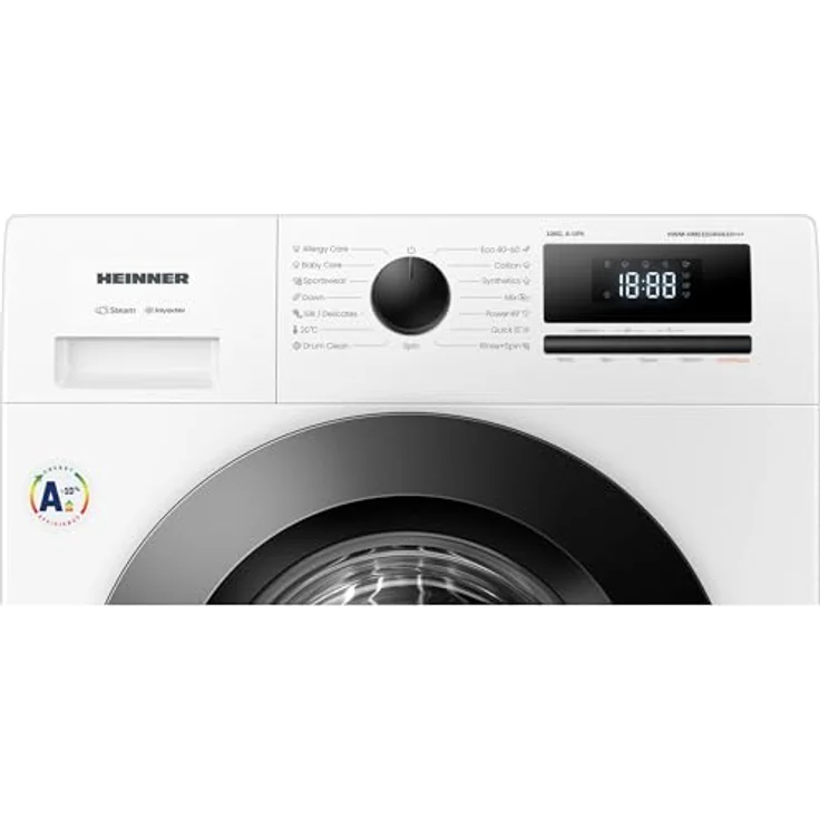 Heinner HWM-HME1014IVA10+++, Frontlader Waschmaschine, 10 kg Kapazität, Energieeffizienzklasse A, 1400 U/min, Weiß mit schwarzer Tür – Bild 2