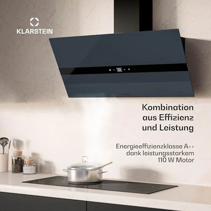 Klarstein WiFusion Dunstabzugshaube - 90 cm, WLAN-Steuerung, 690 m³/h Luftstrom, A++ Energieeffizienz, LED Beleuchtung, Touch-Bedienfeld, Schwarz, Abluft & Kohlefilter – Bild 3