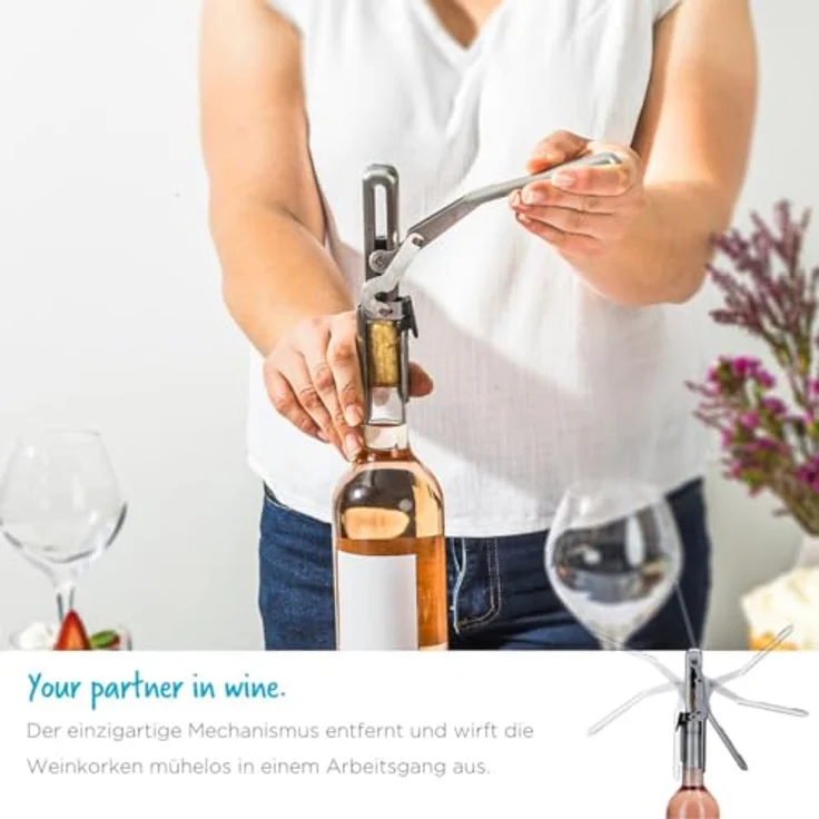 Dreamfarm WINOPEN Korkenzieher Edelstahl, kompakt mit Teflon-beschichteter Spirale und integriertem Folienschneider, ideal für Weinliebhaber und Kellner – Bild 5