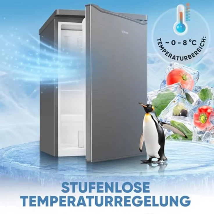 Bomann® KS 7251 inox Kühlschrank mit Gefrierfach klein | 109L Nutzinhalt | 4-Sterne Gefrierfach | leise | Obst- und Gemüsefach | flexibler Türanschlag – Bild 2