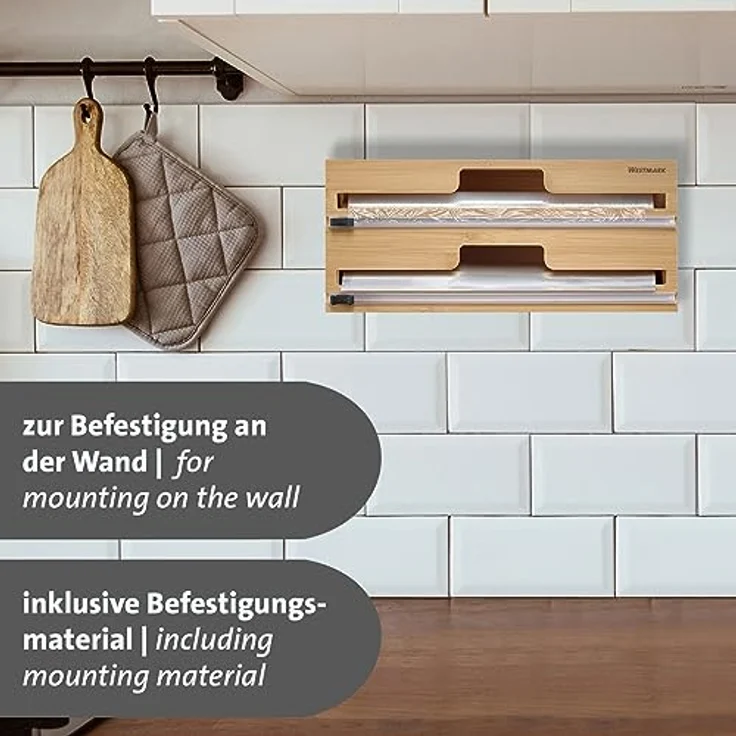 Westmark Folienspender mit Schneidvorrichtung – Alufolien- und Frischhaltefolienspender mit Gleitschneider, müheloses Abtrennen von Folien ohne Reißen, Rollen bis 31 cm – Bambus – Bild 3