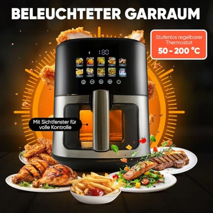 ProfiCook® Heißluftfritteuse 6,5L | Airfryer mit Color-Display | 9 Programme | 50-200°C | 1700W | XXL | PC FR 1286 H, silber – Bild 4