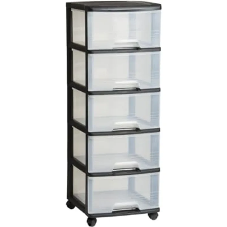 Curver Regalkorb 5x20L, langlebiger und praktischer Aufbewahrungskorb für Küchenorganisation, mobil mit hochwertigem Radstand