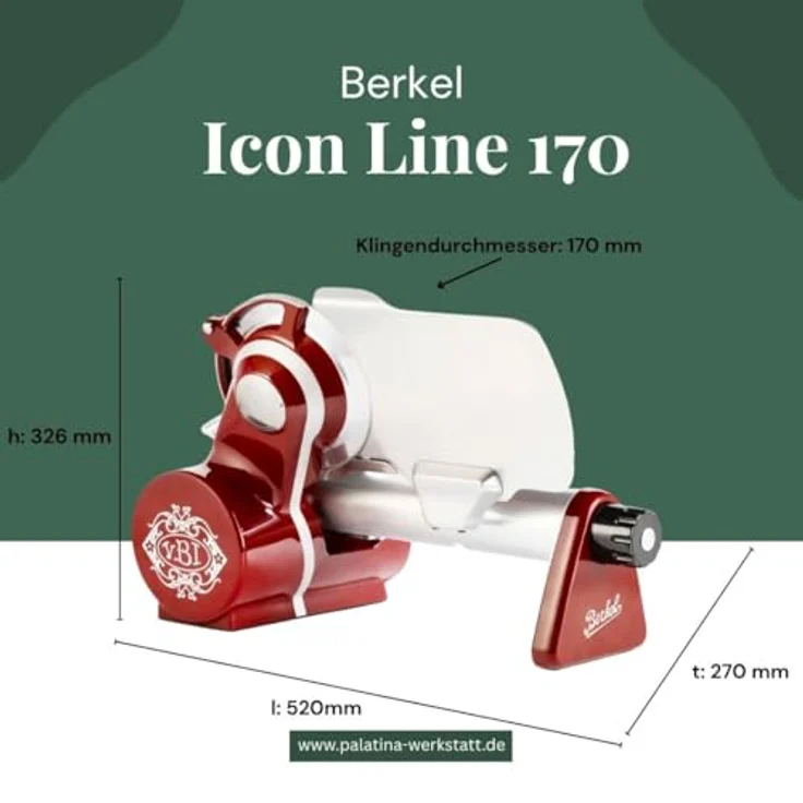 Berkel Icon Line Slicer, Aufschnittmaschine mit 170 mm Klinge und verchromtem Stahl, rot – Bild 2
