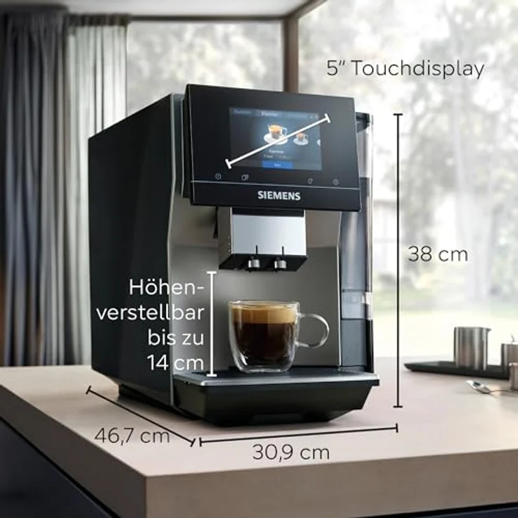 Siemens Kaffeevollautomat EQ700 classic TP715D01, App-Steuerung, Cold Brew, intuitives Full-Touch-Display, bis zu 10 individ. Kaffeekreationen als Favoriten, autom. Dampfreinigung, 1500 W, grau-silber – Bild 2