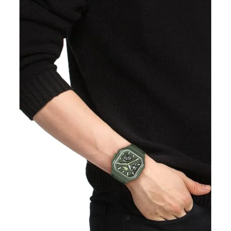Lacoste LC33 Square, Herrenuhr mit DREI-Zeiger-Quarzwerk, grünes Silikonarmband und 10 ATM wasserdicht – Bild 5