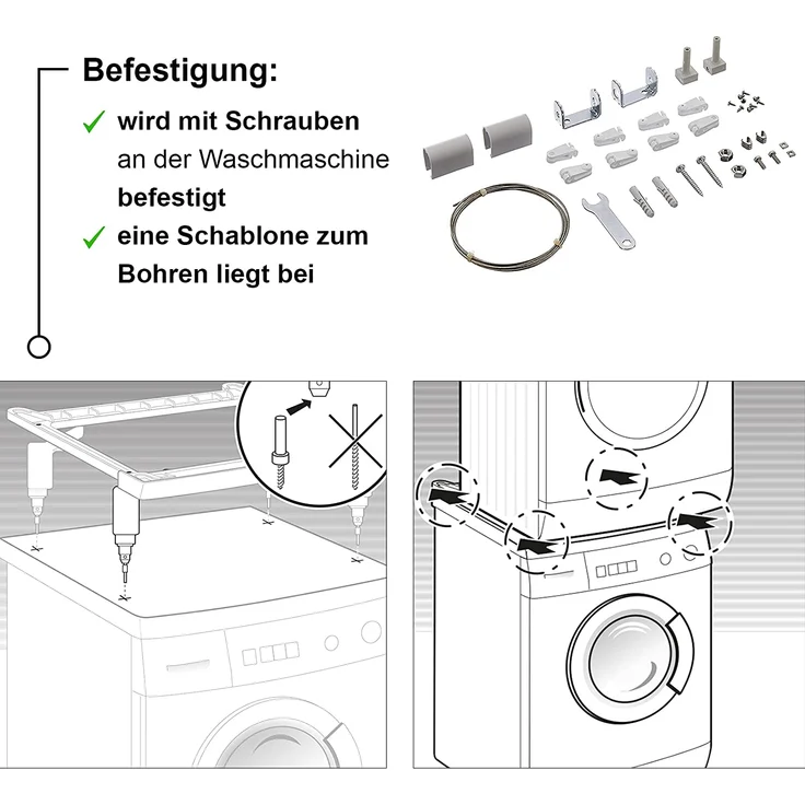 Siemens WZ11410, Wäschetrockner-Verbindungssatz, Maße 595 x 550 x 40 mm, für T24 und T20-2 – Bild 3